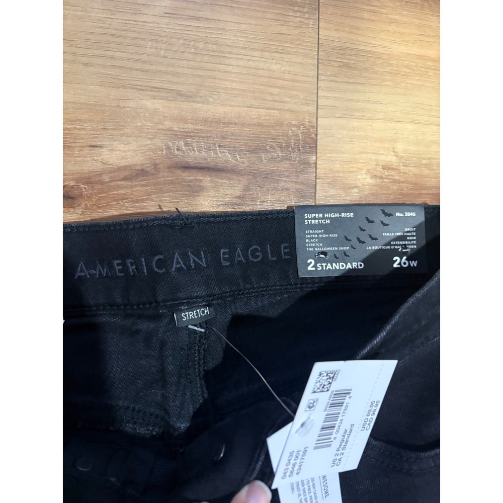 American Eagle Halloween Bat Embroidered Super High-Rise Straight Jeans Black 2R - Picture 3 of 7
